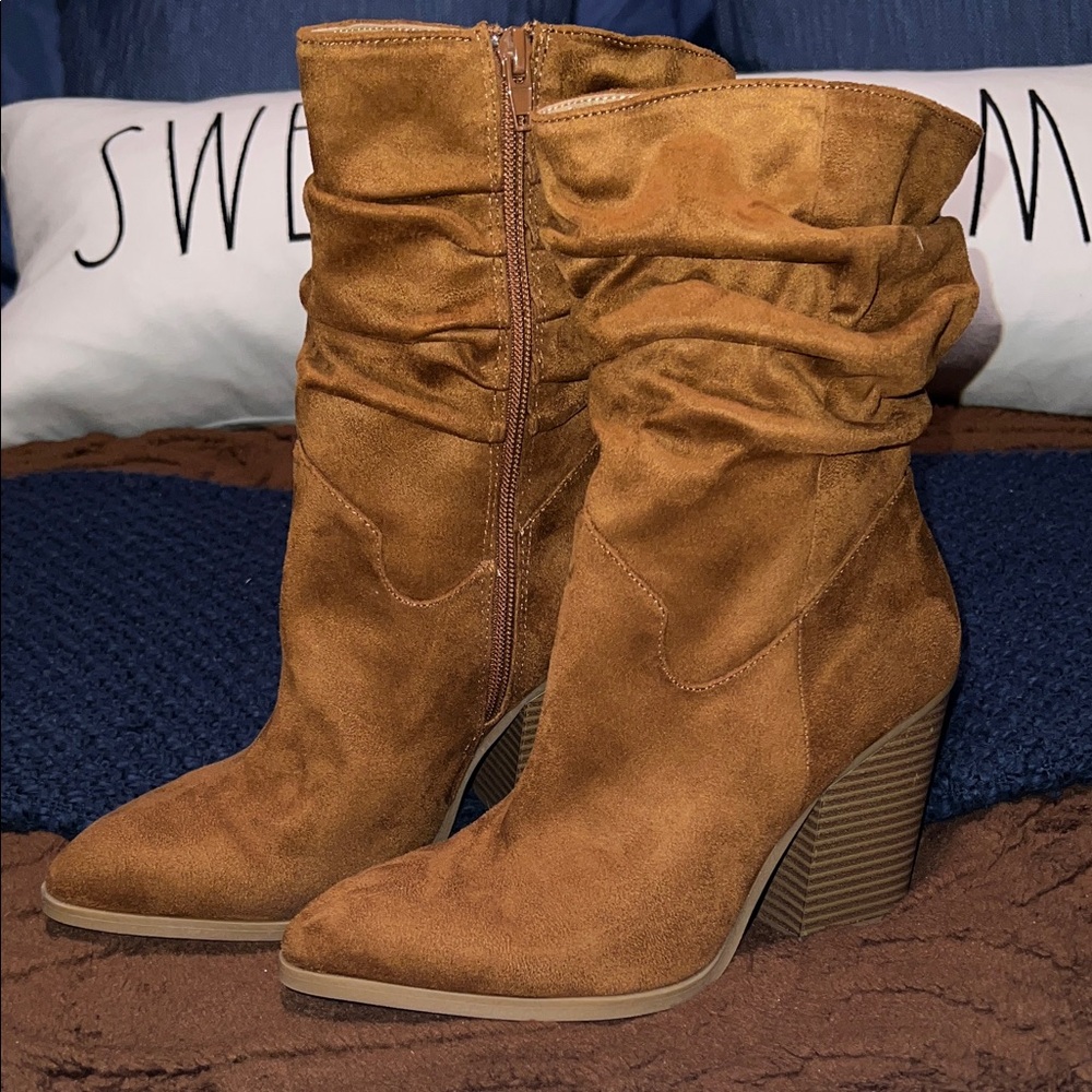 Report Tan Suedette Slouchy Mid-Calf Heeled Boots